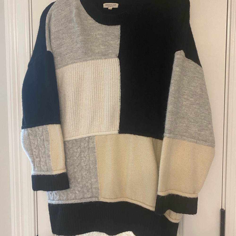Chic Soul Color Block Sweater (1X)